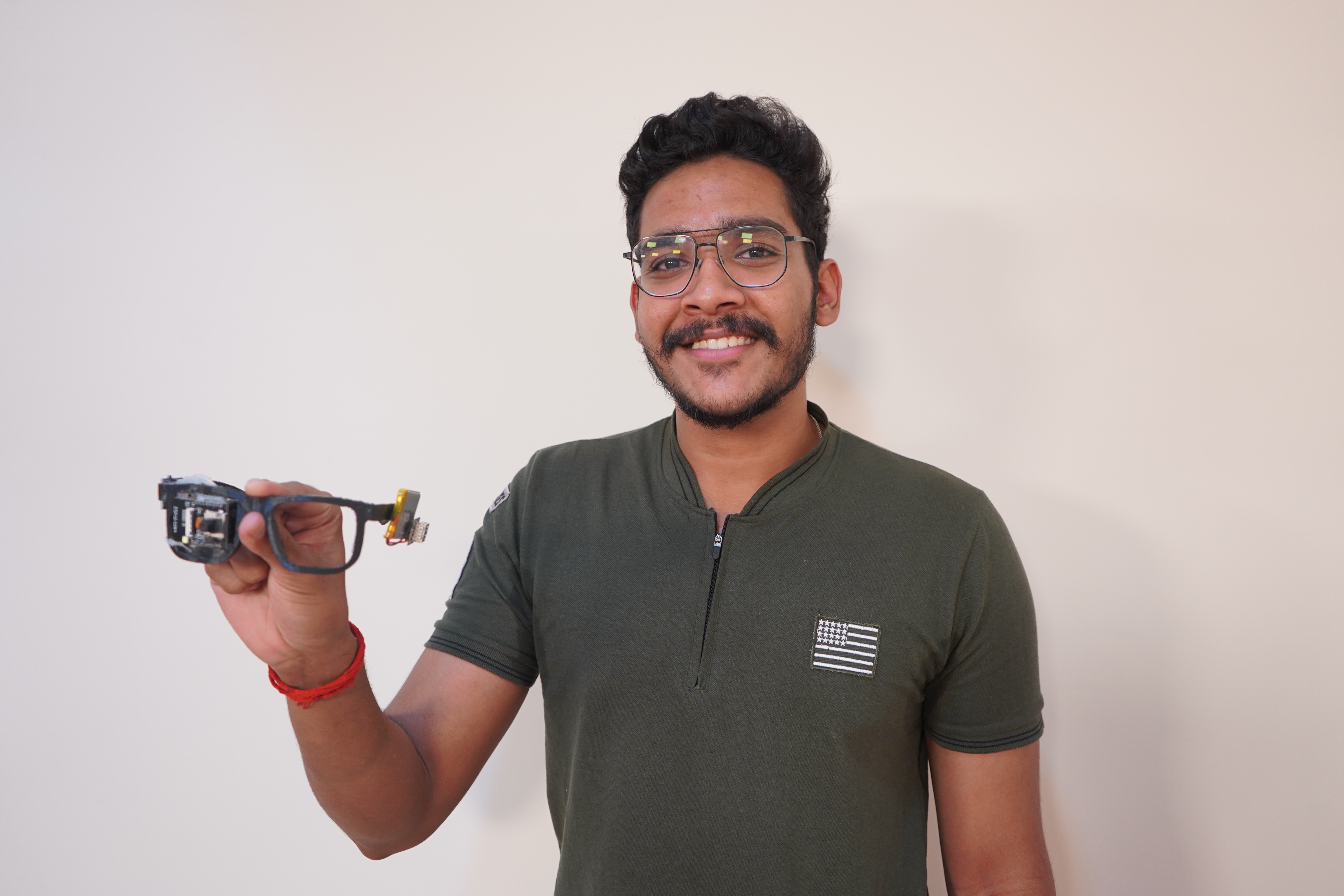 Soham Bhar (second year MTech in Techno-Entrepreneurship), used BUILD funds to develop a prototype of smart eyeglasses for people with visual impairment that can help them avoid obstacles and read text using voice commands. Image: Pushpendra Kumar
