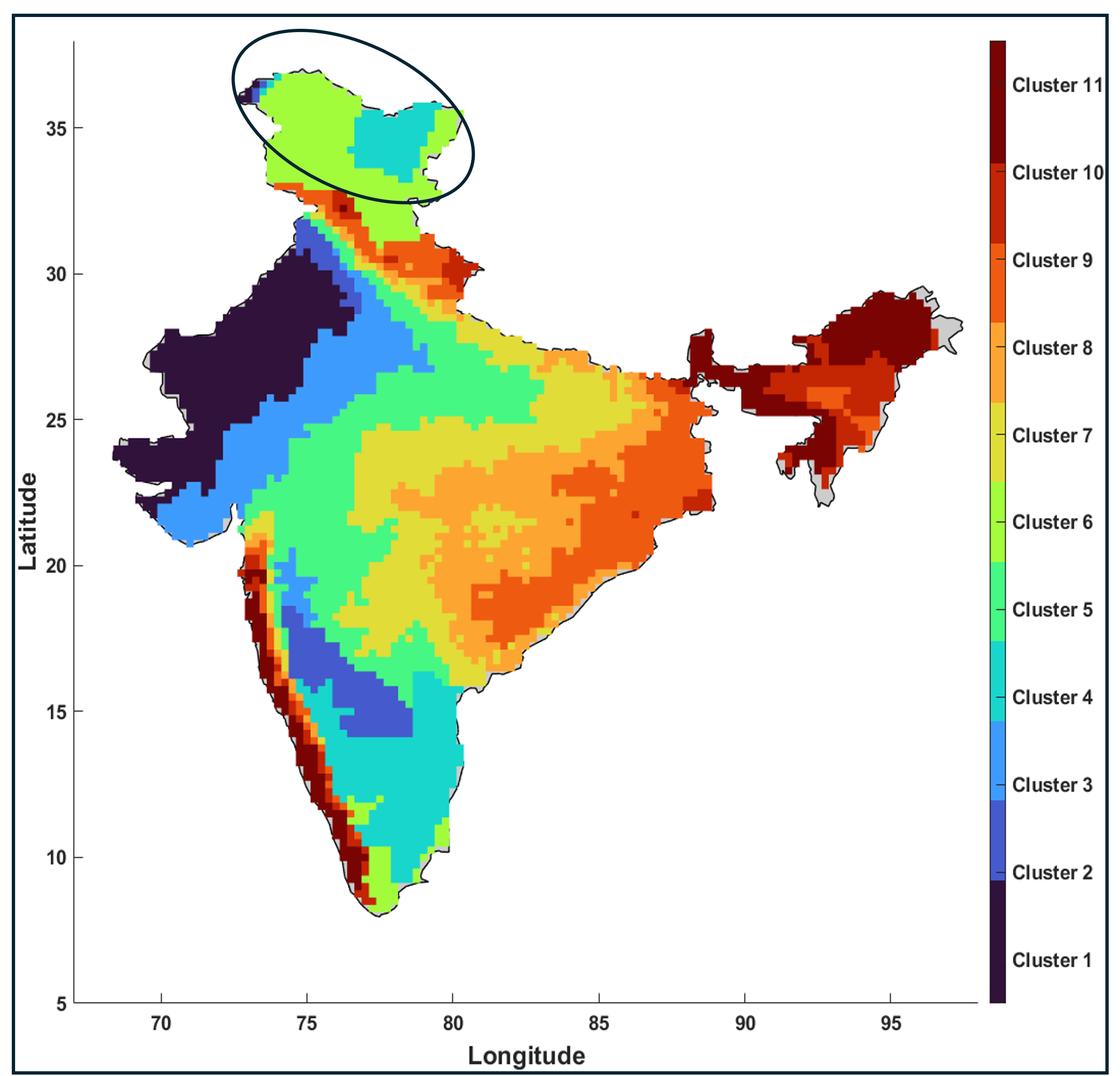 In recent work, Dr Maheswaran Rathinasamy’s research group classified the geographic extent of India into distinct regions (shown in different colours in the above map), each of which is homogenous in terms of the amount of rainfall it receives and its variability. This classification provides a more physically meaningful interpretation than traditional methods. Image: Hydroclimate Complexity Group
